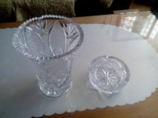 Sada vázy a popelníku z broušeného, kříšťálového skla - 1