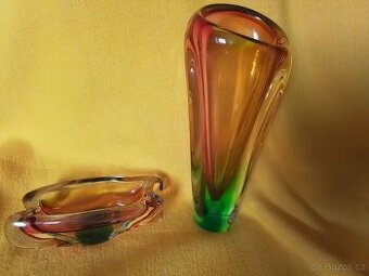Váza a  popelník  těžké  sklo