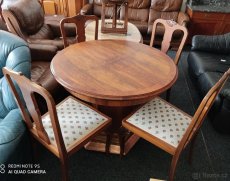 Starožitný jídelní stůl a 4 židle - Nově renovované - 1
