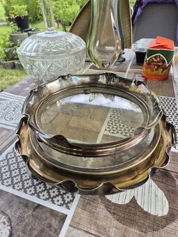 RETRO STŘÍBRNÉ PODNOSY,KOMBINACE SKLO