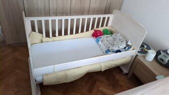 Dřevěná dětská postel, bílá lazura, 140x70 cm