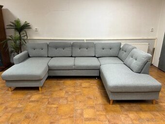 Zánovní německá sedací souprava ve tvaru U, rozkládací