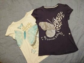 2 x dívčí tričko kr. rukáv - s potiskem motýlků - 128/134