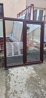 plastové okno, bílá/mahagon, 148x160cm, trojsklo, použité