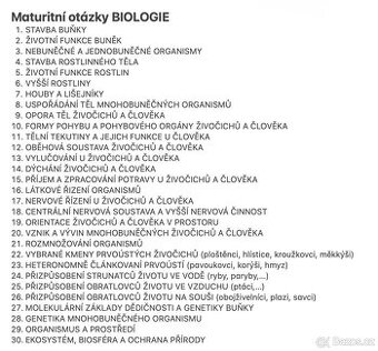 maturitní otázky BIOLOGIE
