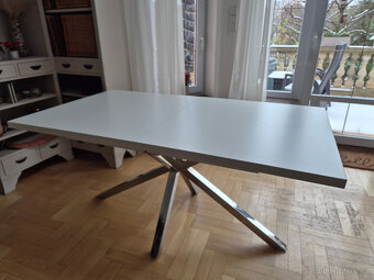 Luxusní rozkládací stůl 160-200x90cm, bílý+chrom, TOP stav
