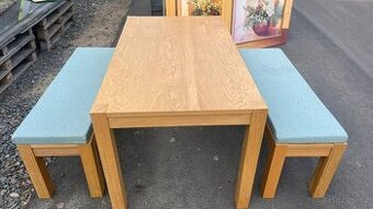 Masivní stůl + 2 lavice + polstrování...IKEA