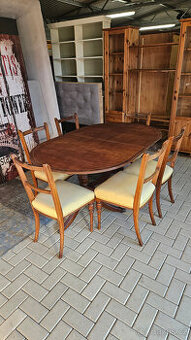 starožitný oválný stůl 6x židle