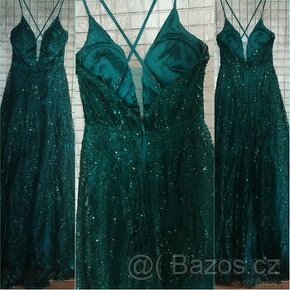 Smaragdově zelené, plesové, maturitní, společenské šaty.