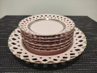 Růžový prolamovaný porcelán_talíře