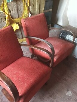 3x starožitné křeslo Halabala