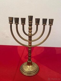 Starý mosazný židovský svícen 7ramenný výška 17cm