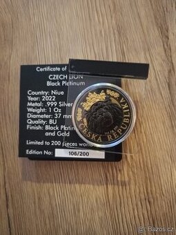 1 oz Český lev 2022 Black Platinum s pozlacením