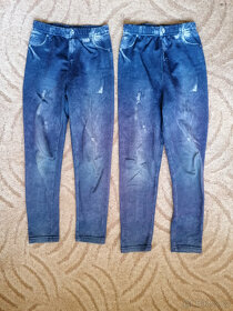 7x dětské džíny různých vel. a barev, 2x zateplené legíny