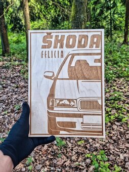 Dřevěná deska A4 s motivem Škoda Felicia - 1