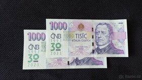 1000 Kč BANKOVKA ČNB S PŘÍTISKEM - 30 LET
