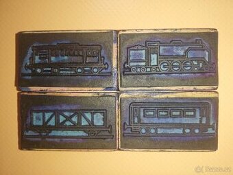 4 razítka lokomotivy a nákladní a osobní vagóny