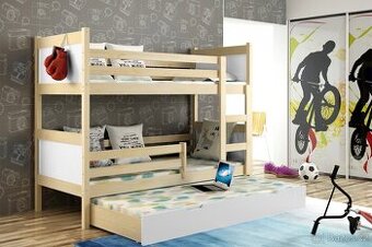 NOVÁ Patrová postel palanda MASIV borovice bílá 3x MATRACE