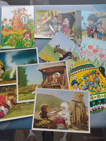 Pohledy s dětskou tématikou a 3D pohled růž. medvídka