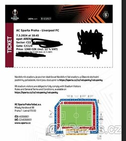 Prodám 1 lístek na vyprodané utkání Sparta-Liverpool 7.3.