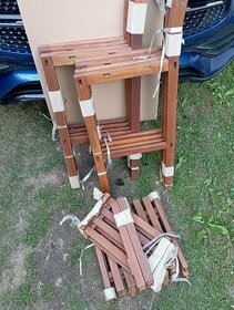 Barové židle dřevo teak PC 10000,- Kč sada nové 4x židle