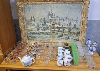Staré sklo a keramika + obraz