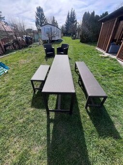 Zahradní set Dedon / ratan / lavice+stul