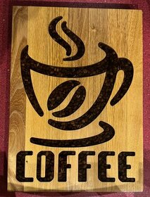 Dřevěná dekorace masiv , obraz Coffe se zrnky kávy