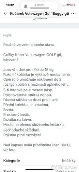 Kočárek Volkswagen Golf Buggy gti