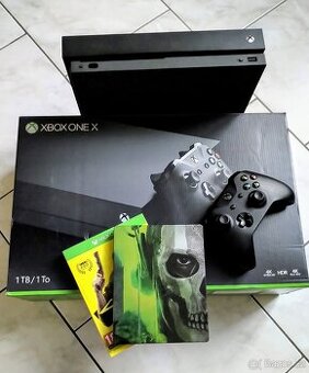Xbox One X originál balení, hry, ovladač