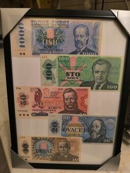 Sada bankovek ČSSR – kvalitní reprint + rámeček A4