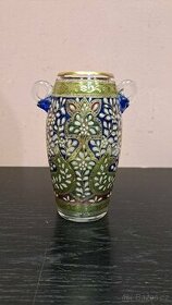 Starožitná skleněná váza s ručním smalt dekorem 6624