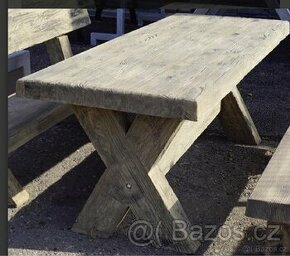 Betonový zahradní stůl imitace dřeva 200x80