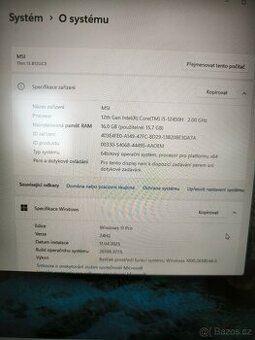MSI Thin 15 B12UCX-1471XCZ