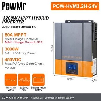 Solární hybridní měnič napětí 3.2kW 24V