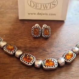 Luxusni jantarová sada ve stribre náramek s náušnicemi