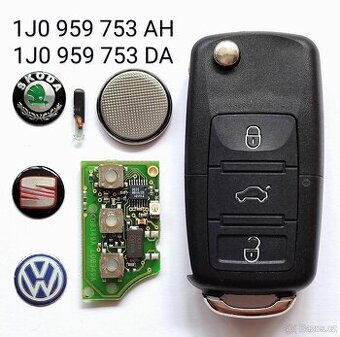 Klíč Škoda Volkswagen 1J0959753AH / DA originál.