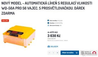 Automatická líheň s regulací vlhkosti WQ-56A pro 56 vajec