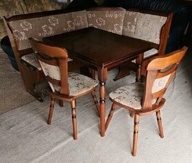 Rohová lavice, stůl jídelní rozkládací a 2 židle