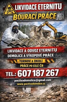 Likvidace eternitu a bourací práce.