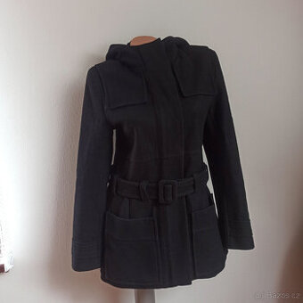 dámský vlněný jarní kabát s kapucí 40 - 42 TOP STAV