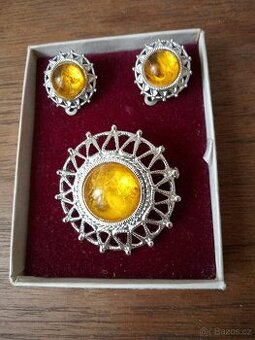 Stará brož a náušnice - bižuterie - 30.léta 20. stol