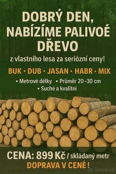 Dobrý den nabízím palivové dřevo tvrdé z vlastního lesa za s