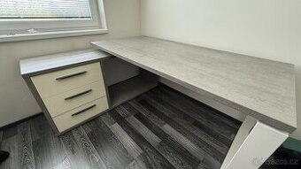 ROHOVÝ PSACÍ STŮL, šedá, vysoce lesklá bílá, 140/170/75 cm