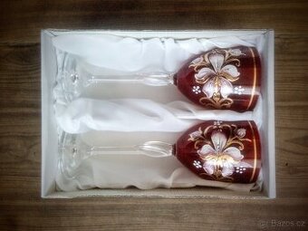 Luxusní Sklenice vysoké 22 cm na stopce ručně malované