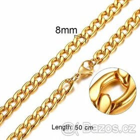 8mm pozlacený řetízek na krk, 50cm délka