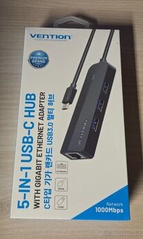 Vention 5-in-1, USB-C, 3x USB 3.0, RJ45 Ethernet, HUB, Dock