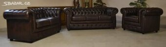 Kožená, Chesterfield sedací souprava 3+2+1. TOP