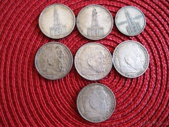 Stříbrné říšské 5-ti marky-investiční stříbro 7 ks