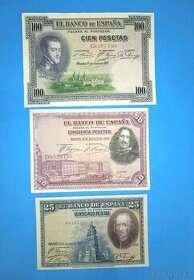 Bankovky ŠPANĚLSKO - 25, 50, 100 Pesetas 1925-1928 - 1